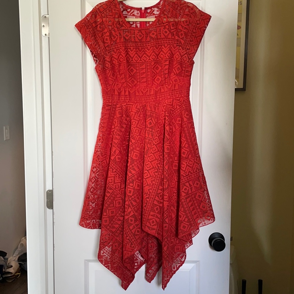 Maeve from Anthropologie red lace dress